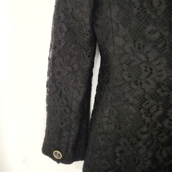 Oleg Cassini Black Lace Jacket Evening Gold Buttons V neck Vintage 10 - Picture 12 of 12